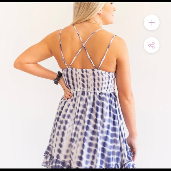 Boho blue tie dye dress, size large (fits 8-10) - Picture 2 of 16